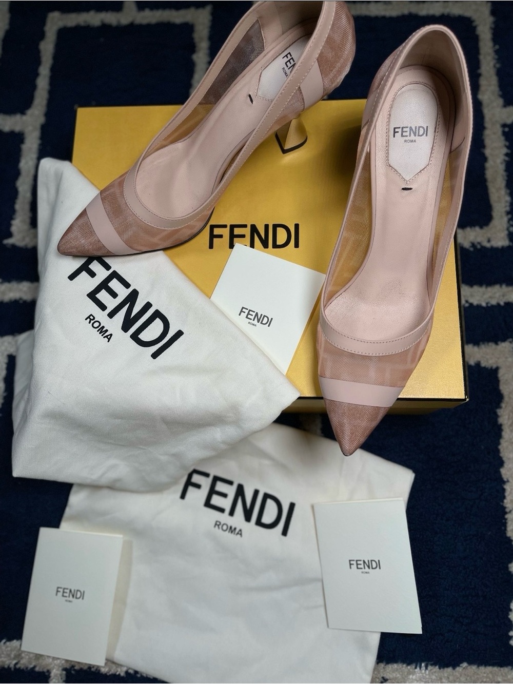 Fendi Blush Pink Pointed-Toe Mesh & Suede Pumps